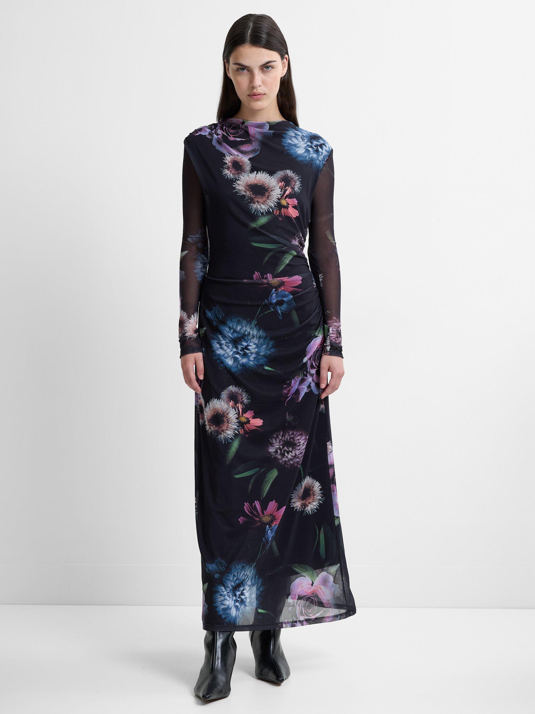 Product image 4 of 6, which shows French Connection Tarissa Floral Mesh Dress, Black/Multi, XS