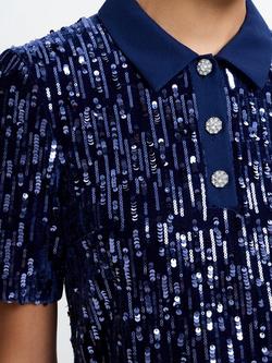 French Connection Trinny Velvet Sequin Mini Dress, Celestial Blue - view 2, Celestial Blue