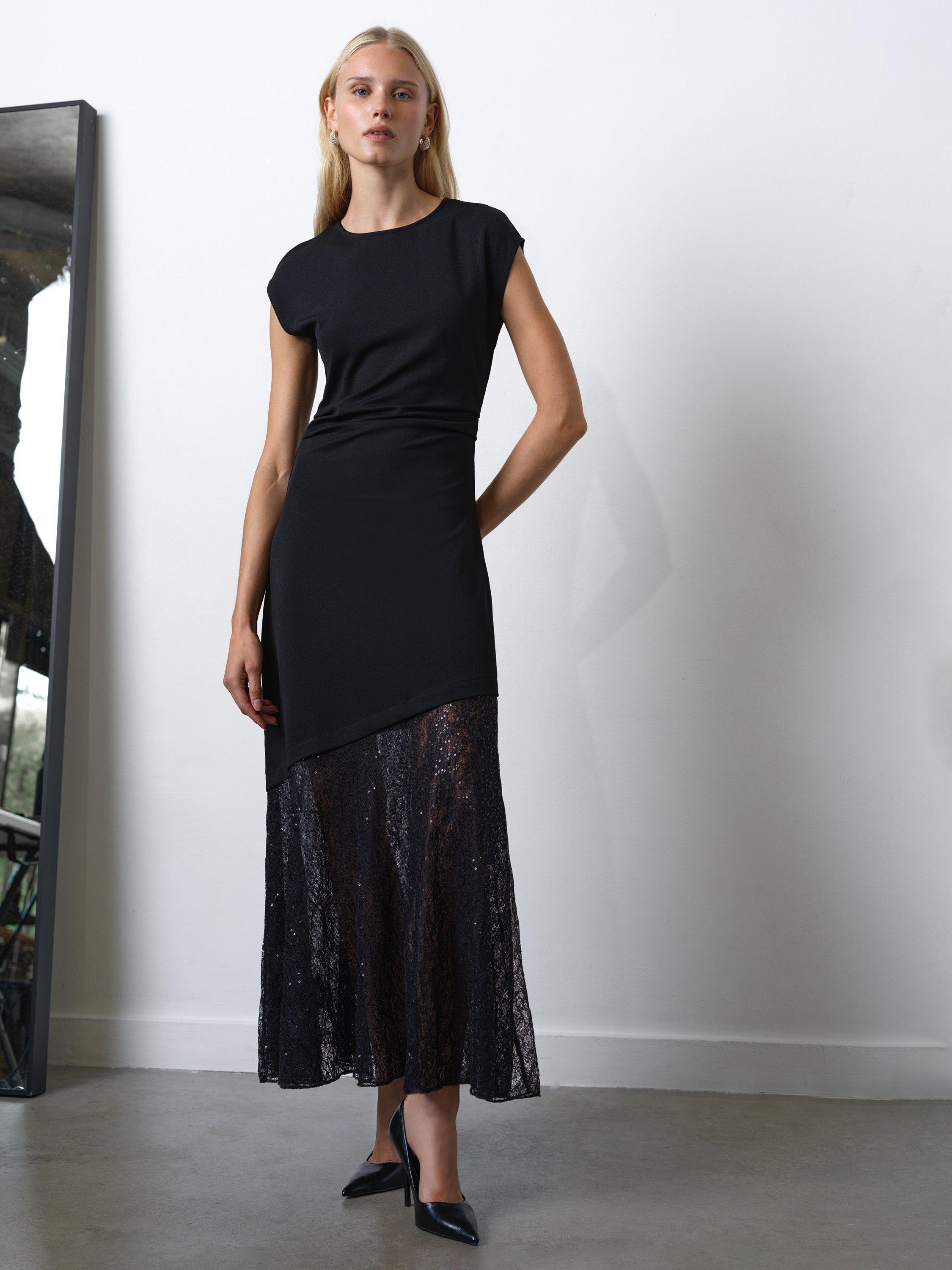 Product image 1 of 6, which shows French Connection Valetta Lace Sequin Mix Dress, Black, XS