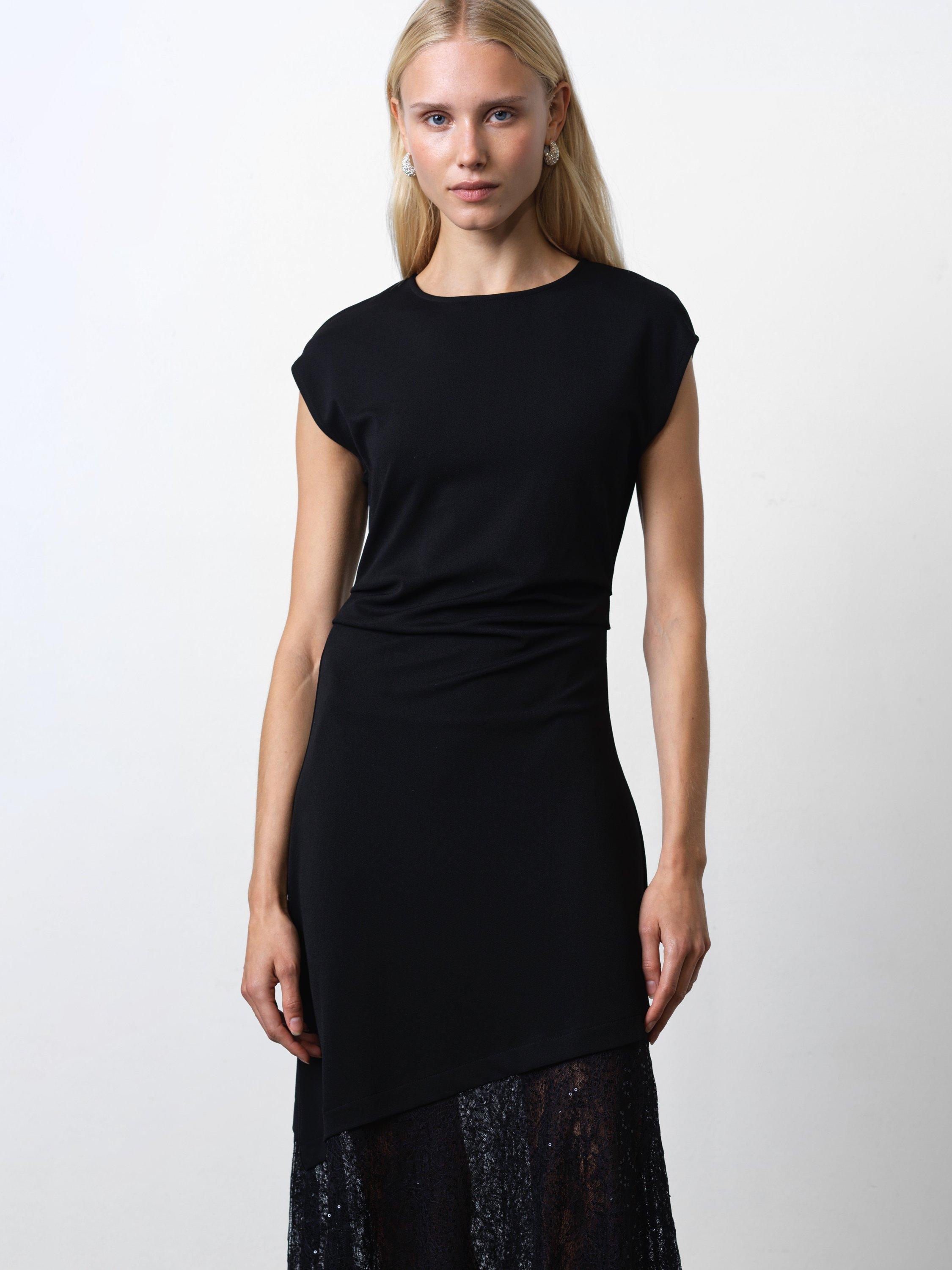 Product image 3 of 6, which shows French Connection Valetta Lace Sequin Mix Dress, Black, XS