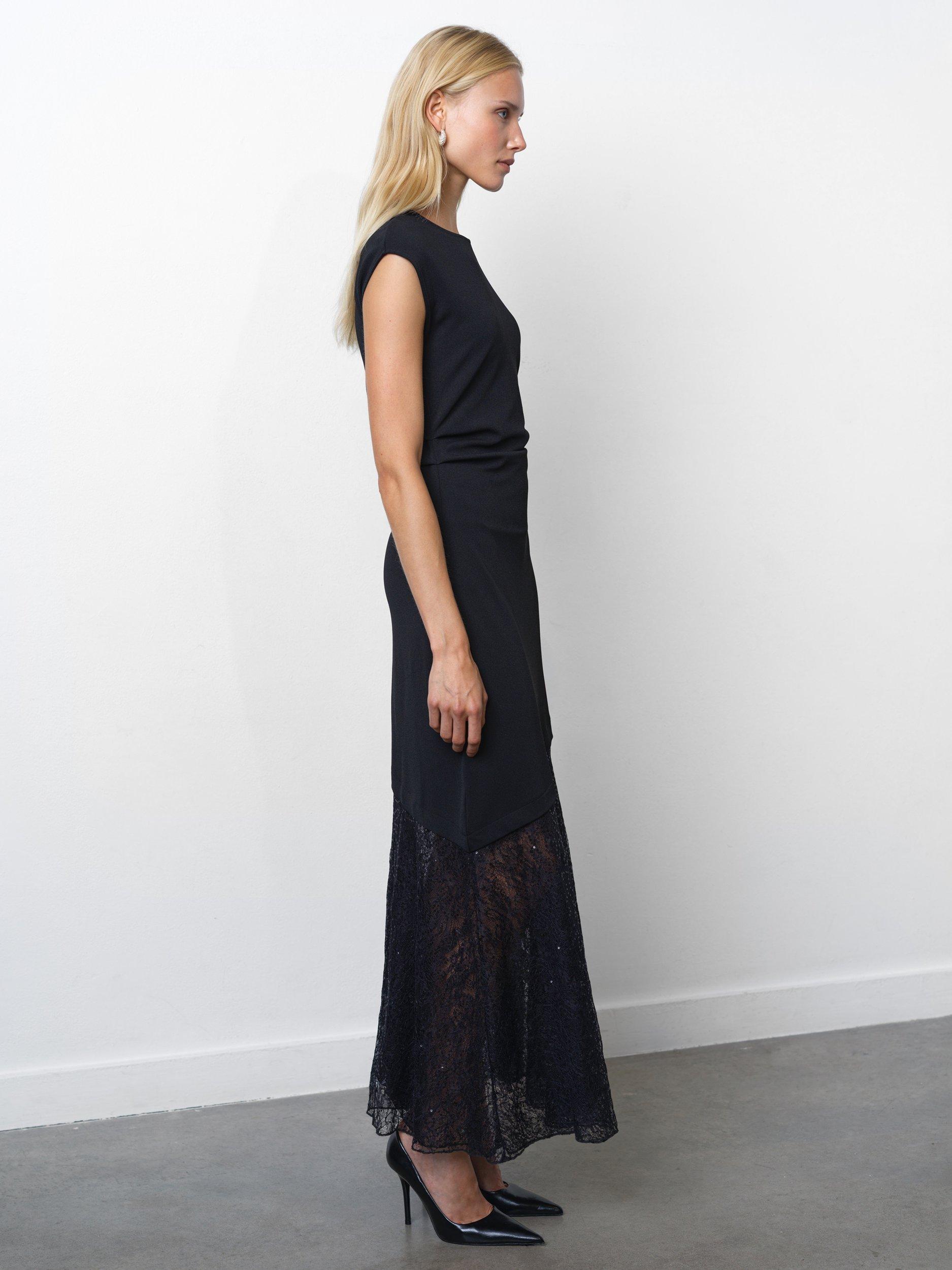 Product image 4 of 6, which shows French Connection Valetta Lace Sequin Mix Dress, Black, XS