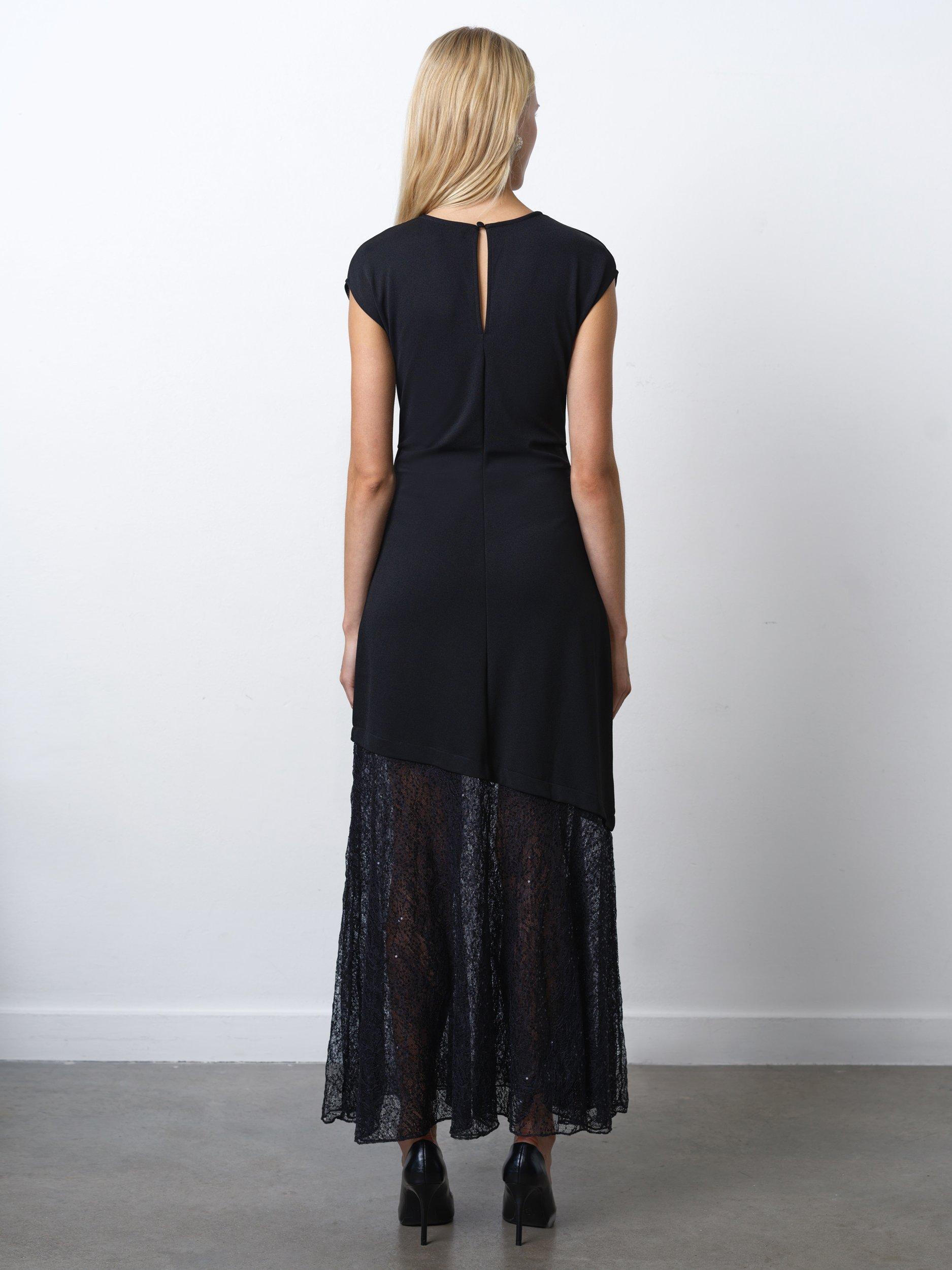 Product image 5 of 6, which shows French Connection Valetta Lace Sequin Mix Dress, Black, XS
