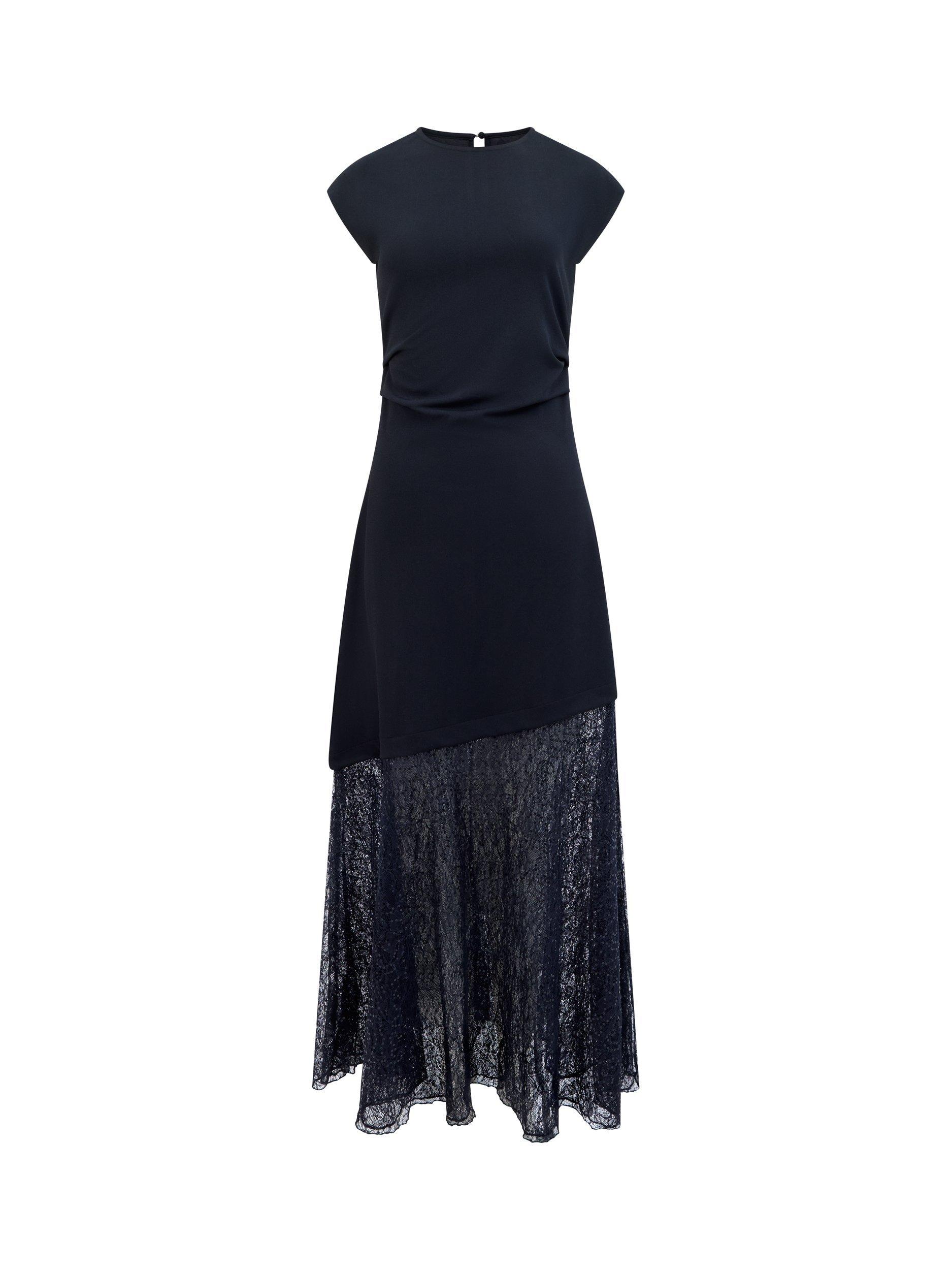 Product image 6 of 6, which shows French Connection Valetta Lace Sequin Mix Dress, Black, XS