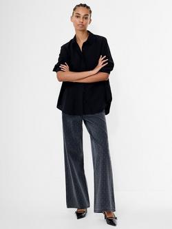 French Connection Ralphie Embellished Wide Leg Jeans, Charcoal Grey - view 2, Charcoal Grey