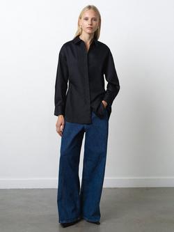 French Connection Alexis Cambria Long Sleeve Waisted Shirt, Blackout, Blackout