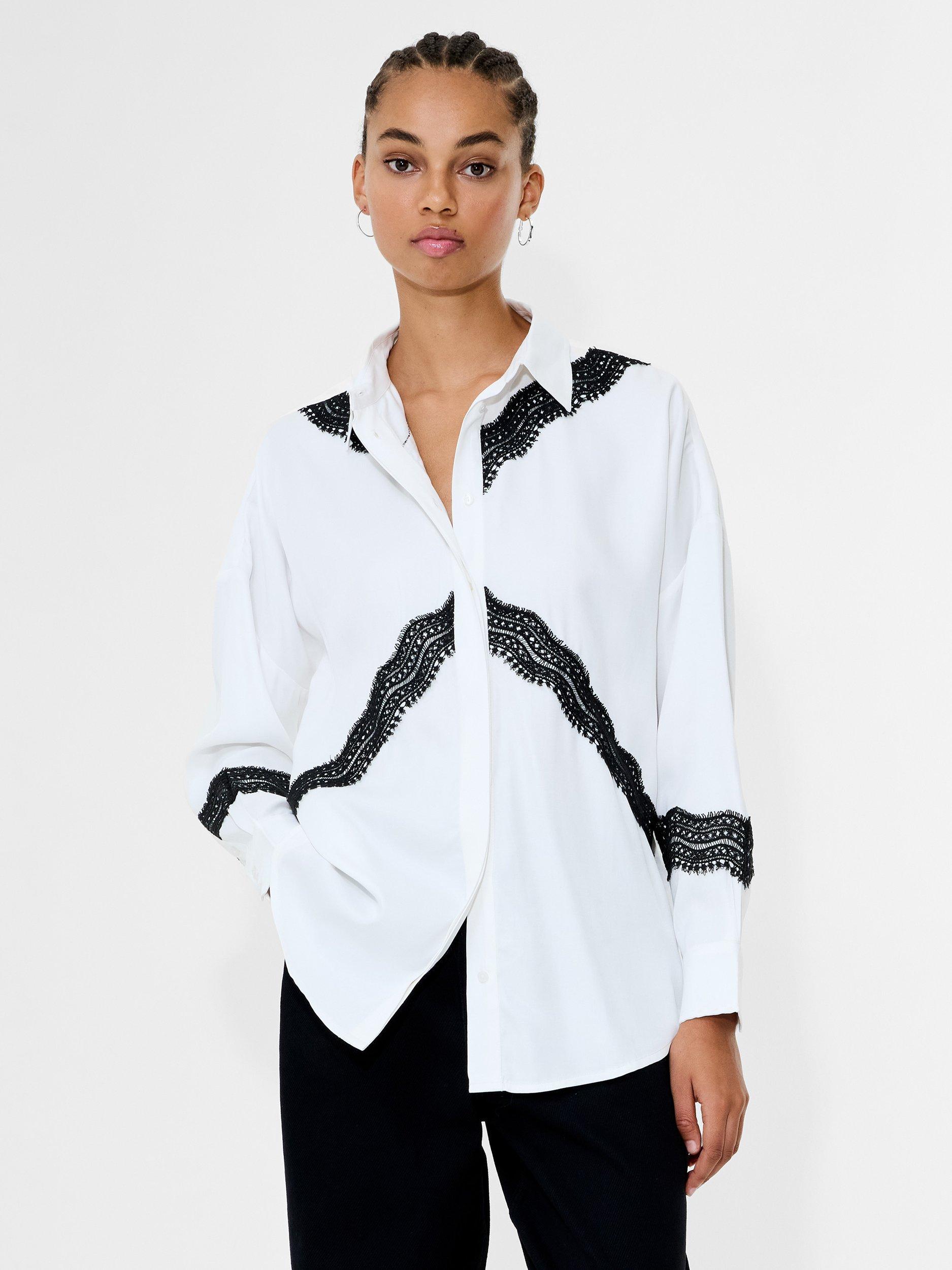 Product image 1 of 5, which shows French Connection Candice Satin Top, Cream/Black, XS