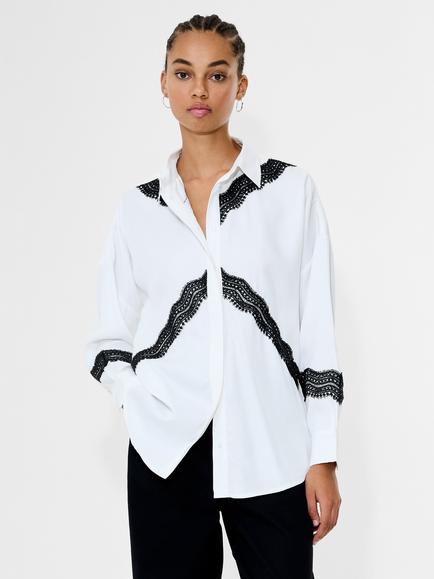 French Connection Candice Satin Top, Cream/Black, Cream/Black