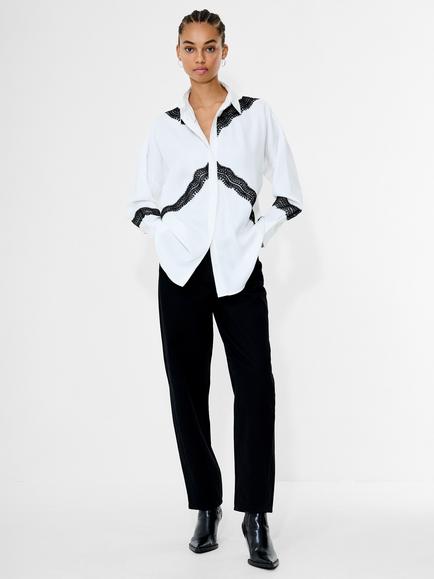 French Connection Candice Satin Top, Cream/Black - view 2, Cream/Black