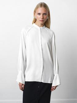 French Connection Candice Satin Pearl Trim Shirt, Winter White, Winter White