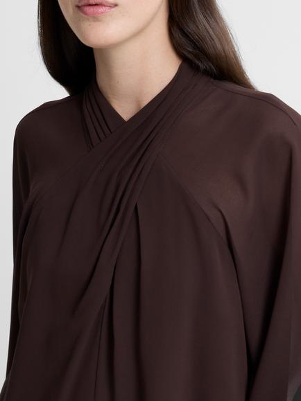 French Connection Eden Wrap Top - view 2, Bitter Chocolate
