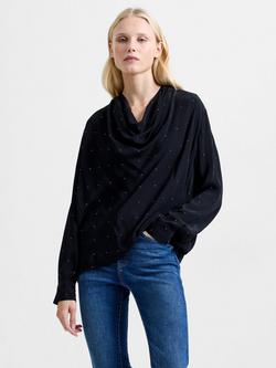 French Connection Renaya Diamante Draped Blouse, Blackout, Blackout