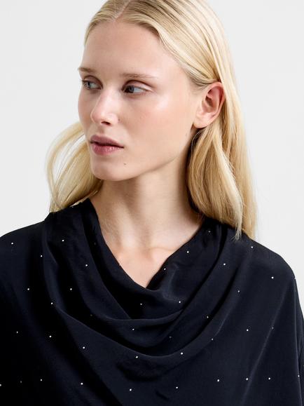 French Connection Renaya Diamante Draped Blouse, Blackout - view 2, Blackout