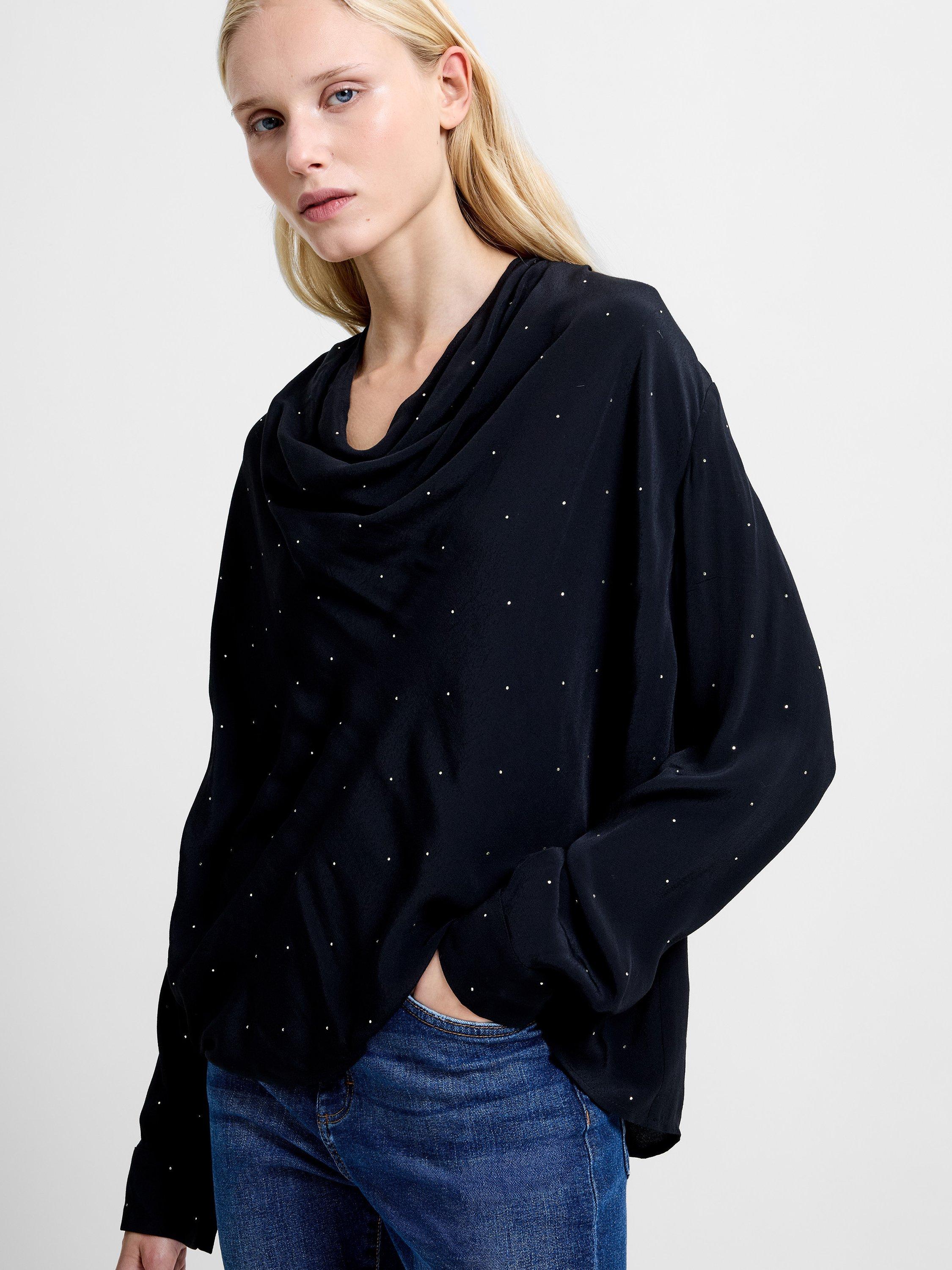 Product image 3 of 5, which shows French Connection Renaya Diamante Draped Blouse, Blackout, XS