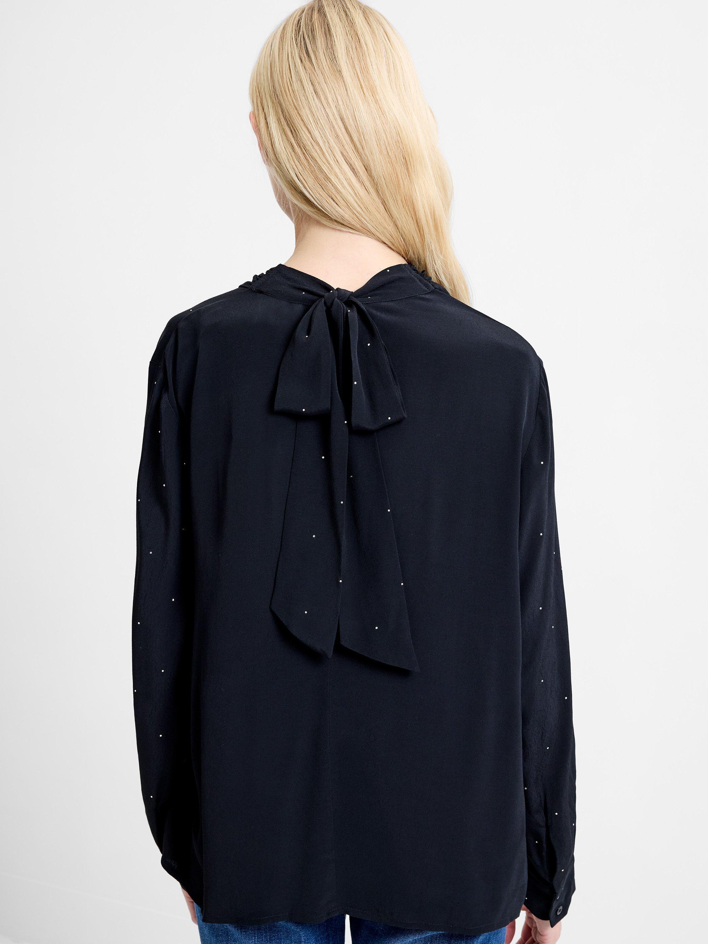 Product image 5 of 5, which shows French Connection Renaya Diamante Draped Blouse, Blackout, XS