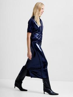 French Connection Hannah Knit Sequin Midi Skirt, Navy, Navy