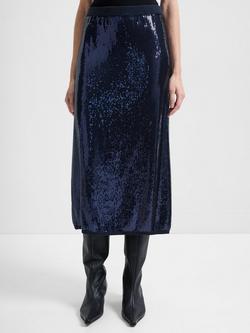 French Connection Hannah Knit Sequin Midi Skirt, Navy - view 2, Navy
