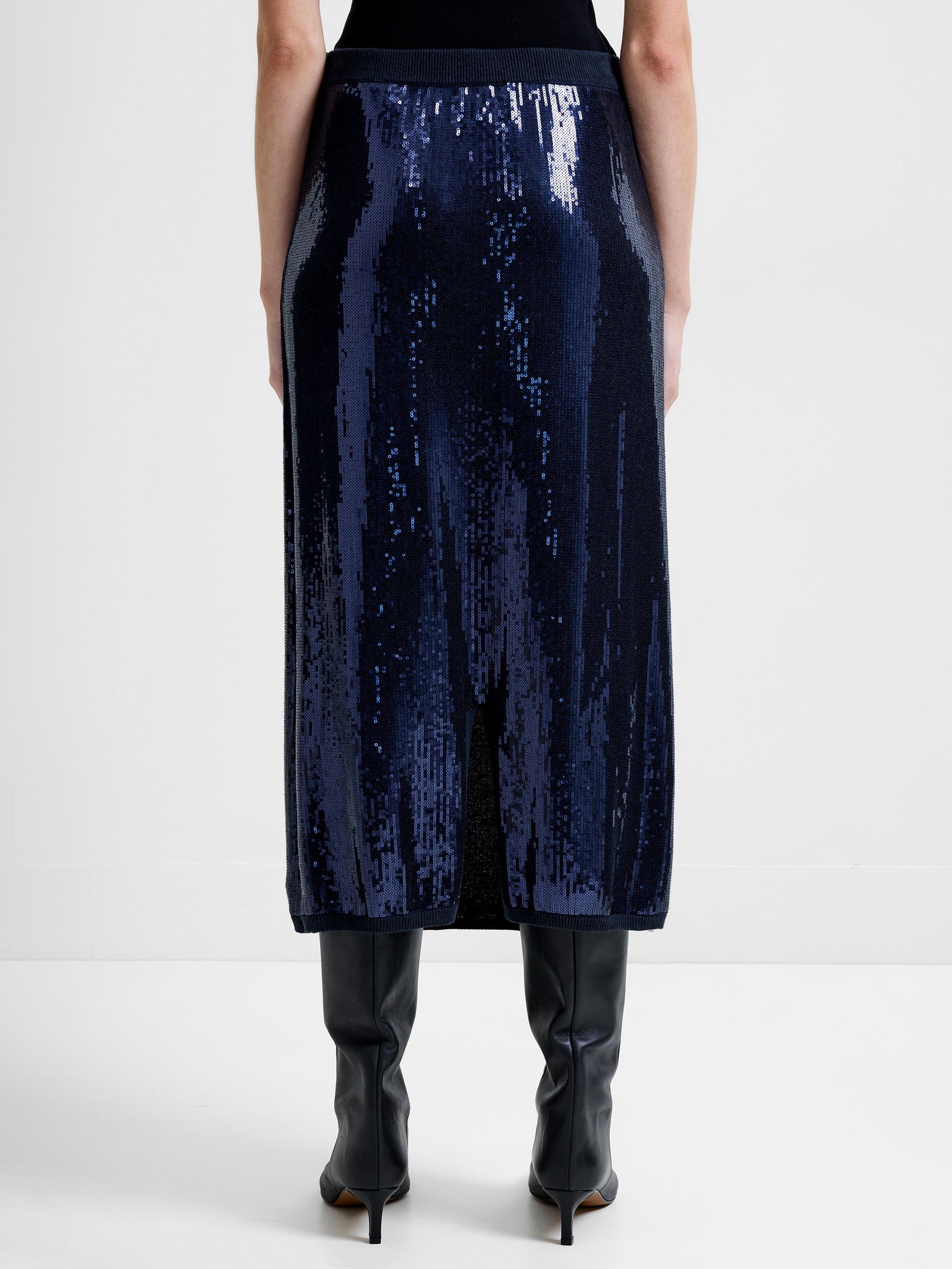 Product image 5 of 6, which shows French Connection Hannah Knit Sequin Midi Skirt, Navy, XS