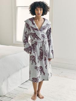 Chelsea Peers Burnout Tiger Fleece Dressing Gown, Purple, Purple