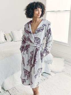 Chelsea Peers Burnout Tiger Fleece Dressing Gown, Purple - view 2, Purple