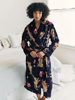 Chelsea Peers Enchanted Tiger Fleece Dressing Gown, Navy - view 2, Navy