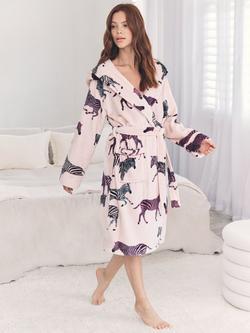 Chelsea Peers Zebra Fleece Dressing Gown, Pink, Pink