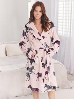 Chelsea Peers Zebra Fleece Dressing Gown, Pink - view 2, Pink