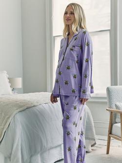 Chelsea Peers Bee Button Through Long Maternity Pyjama Set containing TENCEL™ Modal, Lilac, Lilac