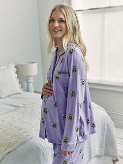 Chelsea Peers Bee Button Through Long Maternity Pyjama Set containing TENCEL™ Modal, Lilac - view 2, Lilac