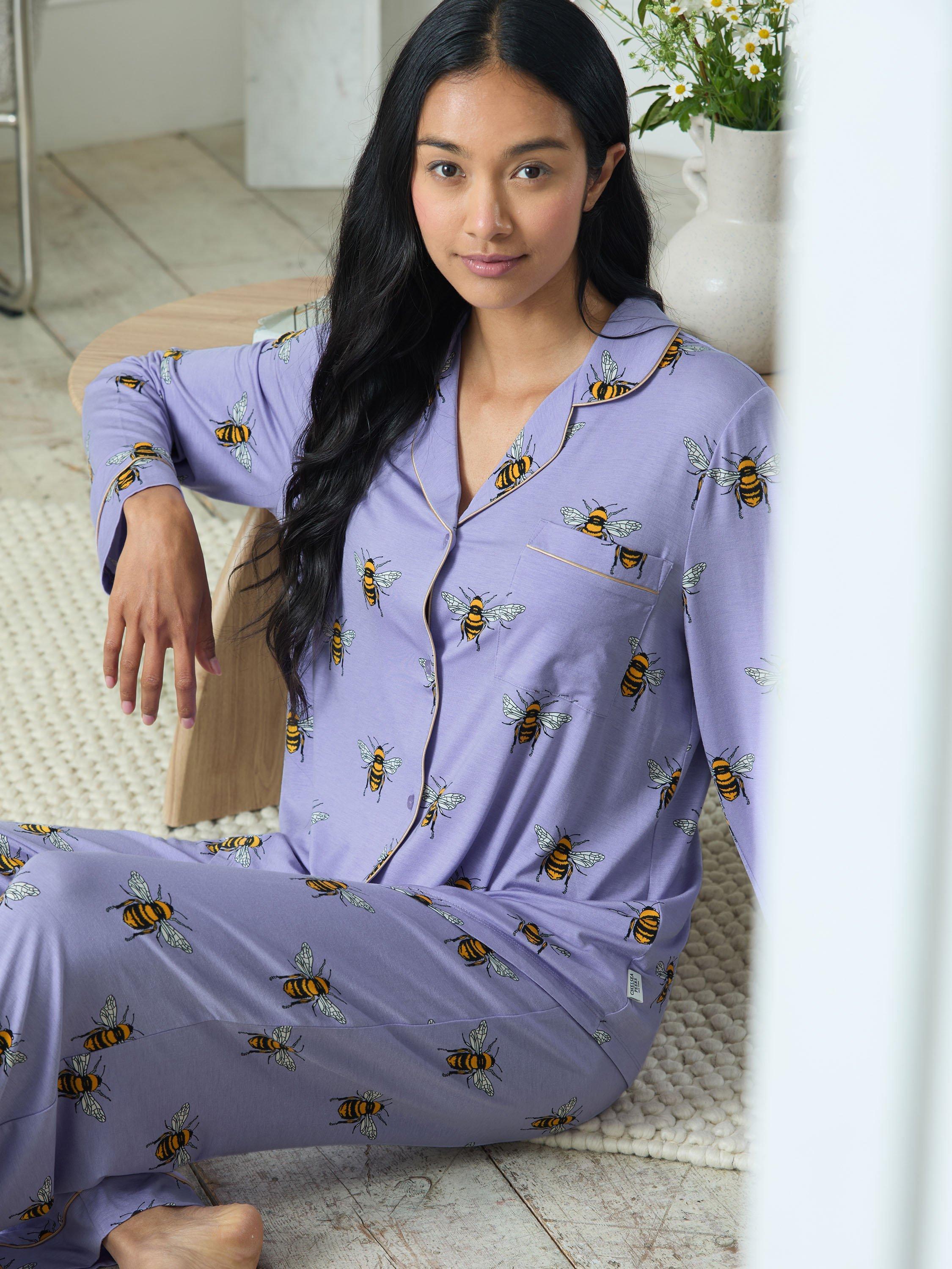 Product image 7 of 7, which shows Chelsea Peers Bee Button Through Long Pyjama Set containing TENCEL™ Modal, Lilac, 10