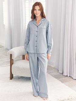 Chelsea Peers Sateen Stripe Long Pyjama Set, Blue, Blue