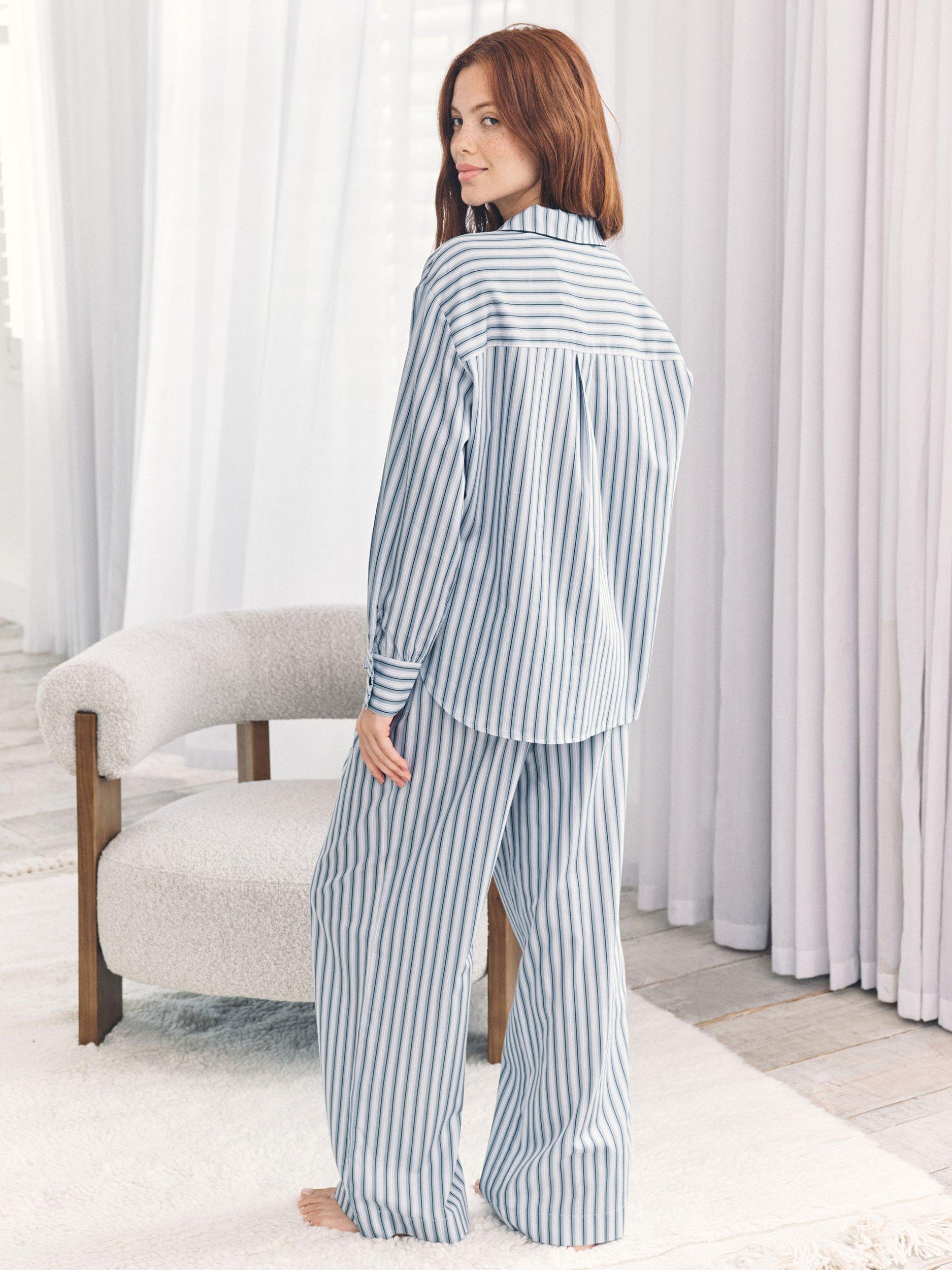 Product image 4 of 6, which shows Chelsea Peers Sateen Stripe Long Pyjama Set, Blue, 10