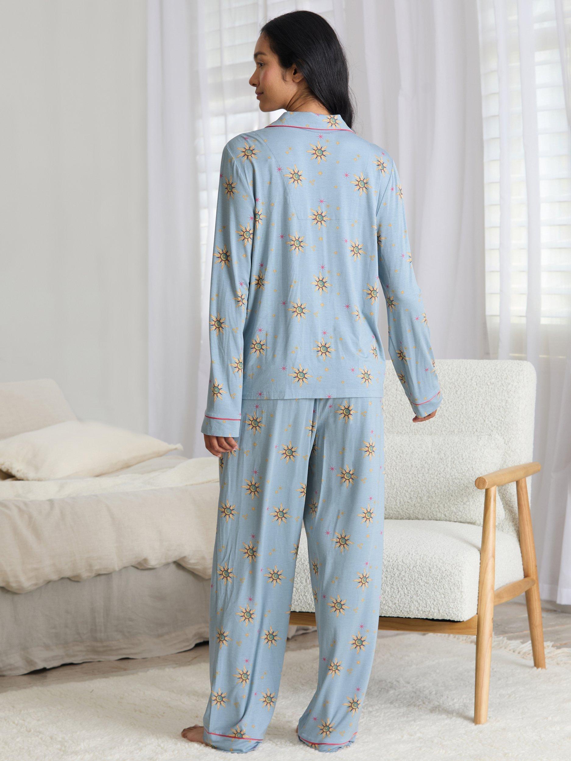 Product image 3 of 6, which shows Chelsea Peers Twinkling Sky Button Through Long Pyjama Set containing TENCEL™ Modal, Blue, 10