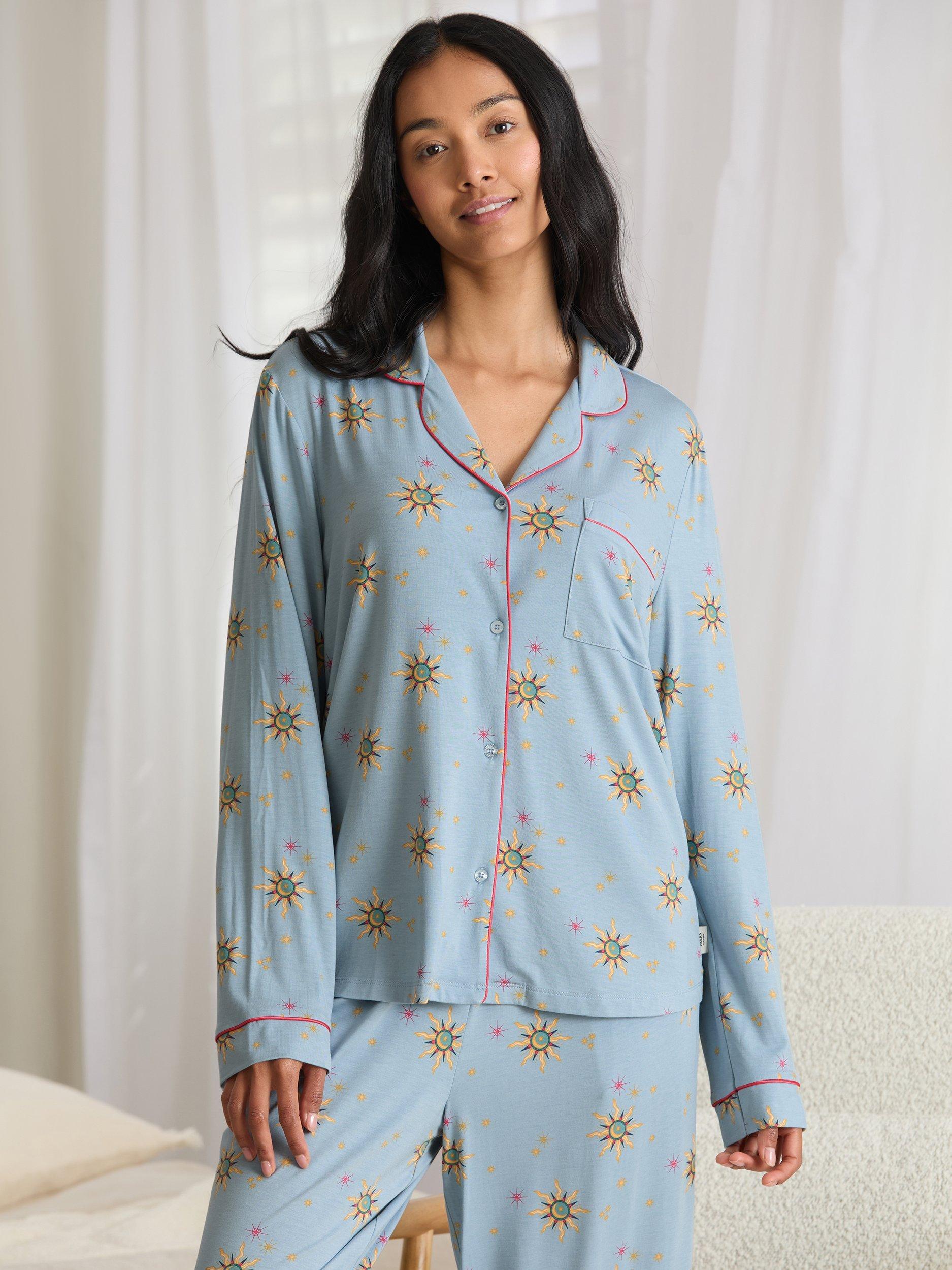 Product image 6 of 6, which shows Chelsea Peers Twinkling Sky Button Through Long Pyjama Set containing TENCEL™ Modal, Blue, 10