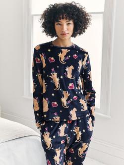 Chelsea Peers Enchanted Tiger Velour Long Pyjama Set, Navy - view 2, Navy