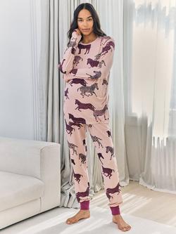Chelsea Peers Zebra Long Maternity Pyjama Set, Pink, Pink