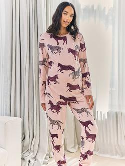 Chelsea Peers Zebra Long Maternity Pyjama Set, Pink - view 2, Pink
