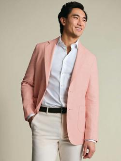Charles Tyrwhitt Linen Cotton Blend Single Breasted Slim Fit Jacket, Peach