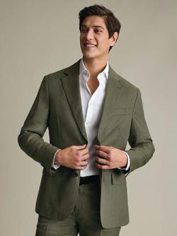 Charles Tyrwhitt Linen Single Breasted Slim Fit Suit Jacket, Olive Green, Olive Green