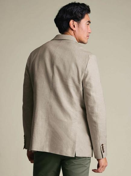 Charles Tyrwhitt Linen Cotton Blend Single Breasted Slim Fit Jacket - view 2, Stone