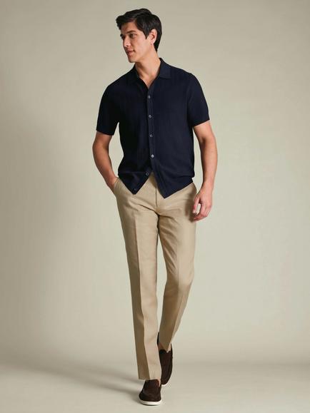 Charles Tyrwhitt Linen Slim Fit Suit Trousers - view 2, Natural Stone