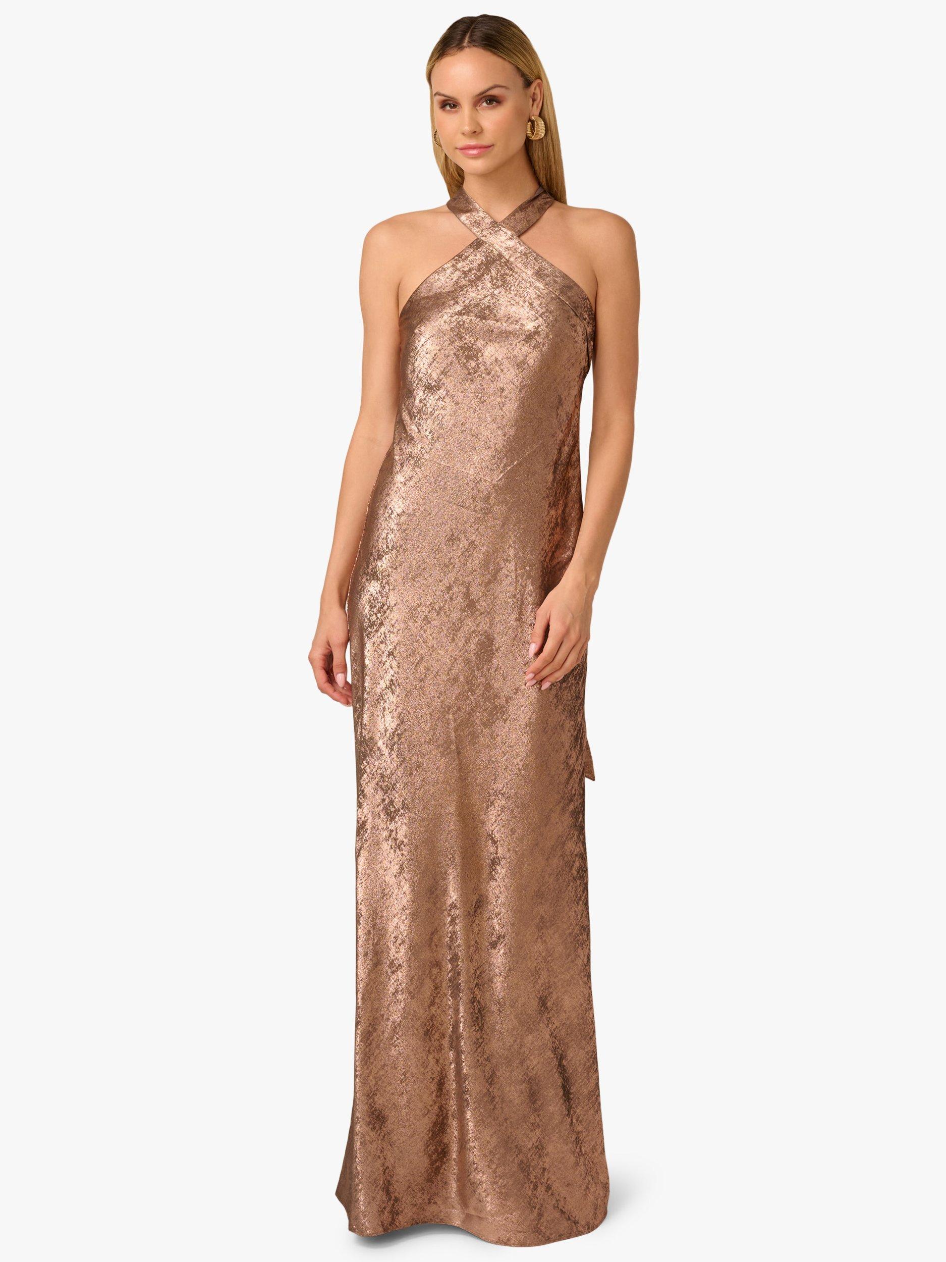 Adrianna By Adrianna Papell Foiled Woven Halter Gown, Mocha