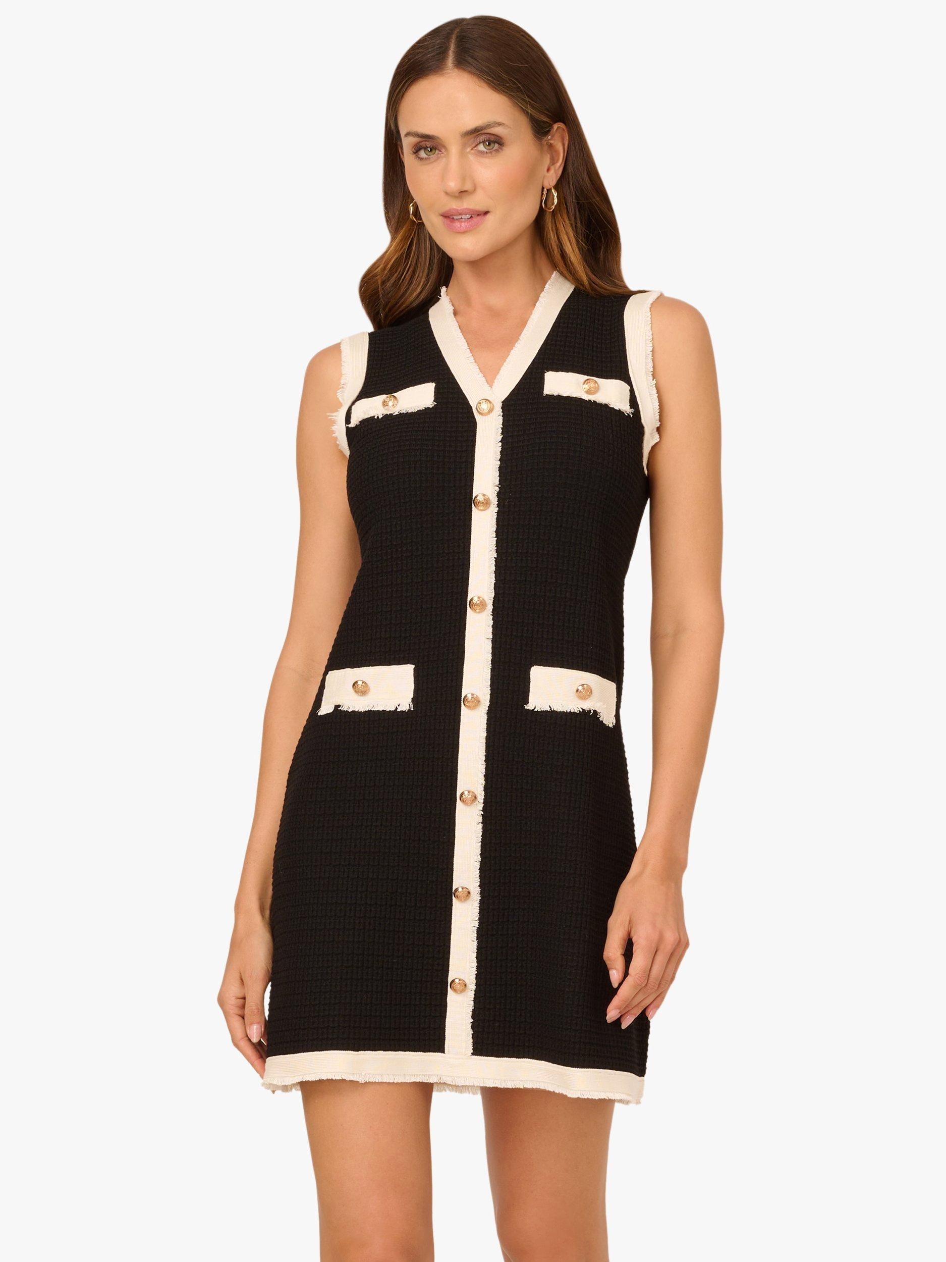 Adrianna Papell Sleeveless V Neck Mini Sweater Dress, Black/Cream