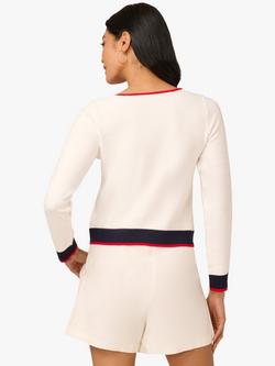 Adrianna Papell Colour Block Round Neck Sweatshirt, Ivory/Multi - view 2, Ivory/Multi