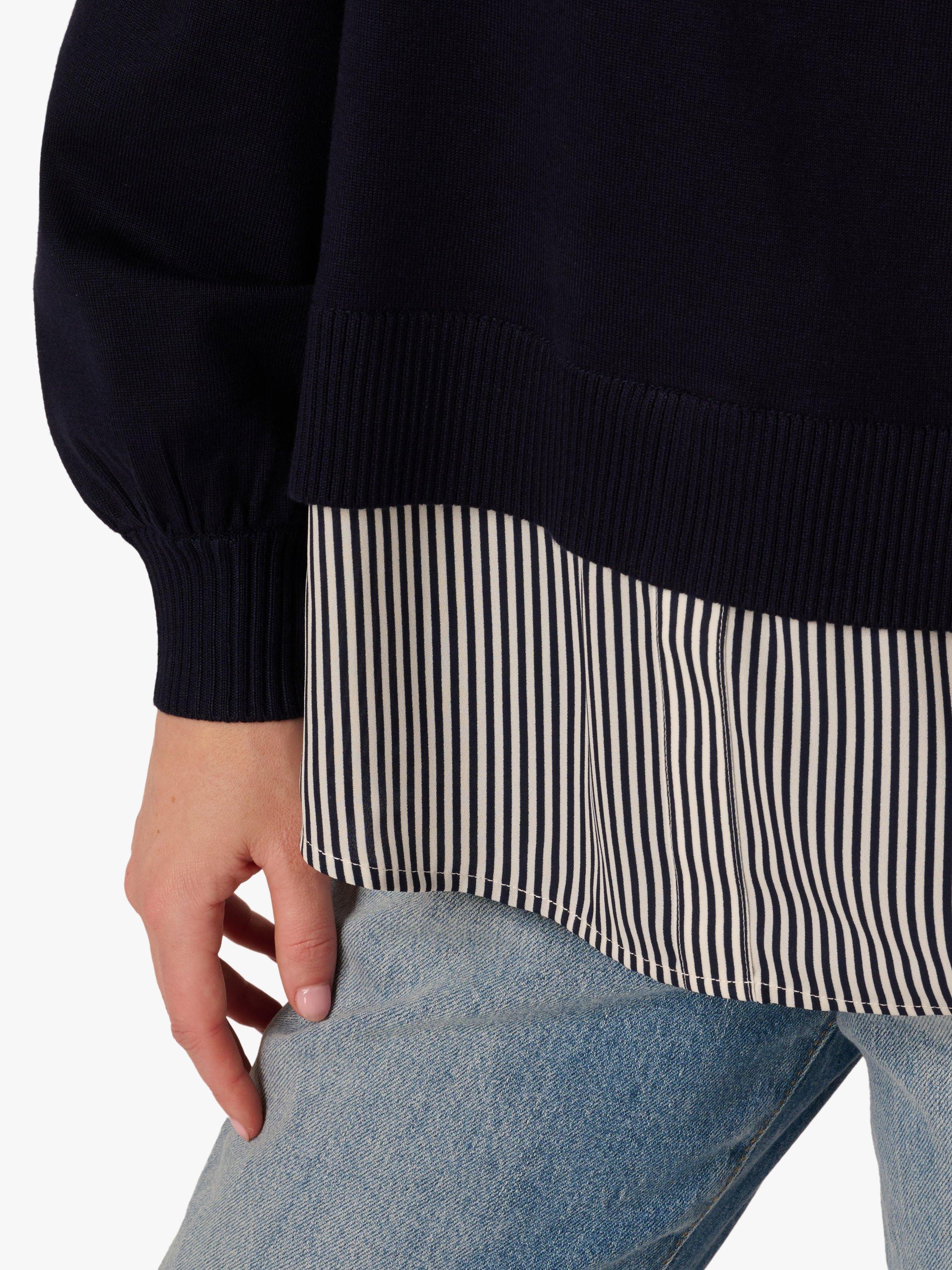Product image 6 of 7, which shows Adrianna Papell Stripe Button Neck Sweater Top, Navy/Multi, L