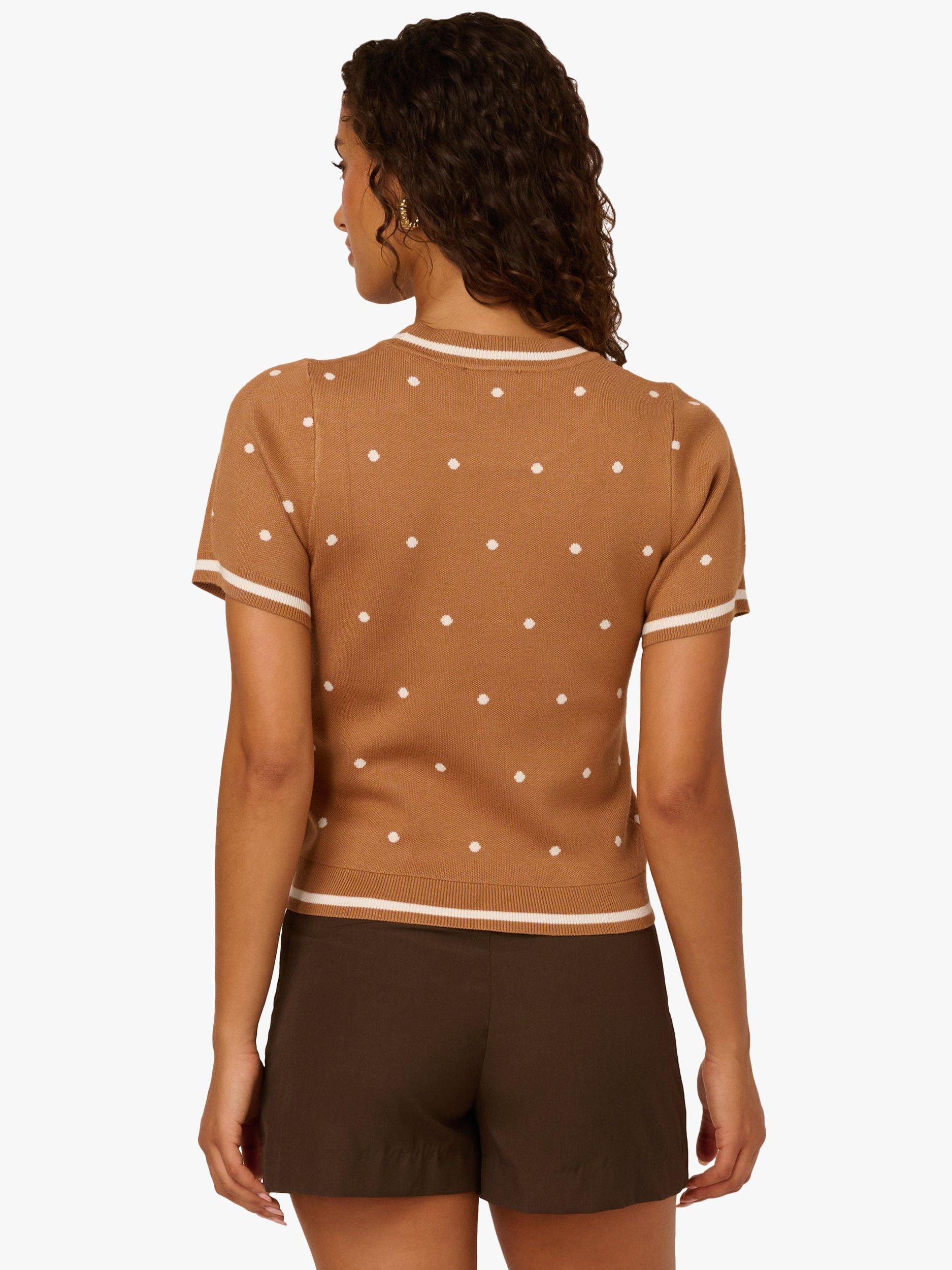 Product image 2 of 7, which shows Adrianna Papell Polka Dot Knit Top, Camel/Multi, L