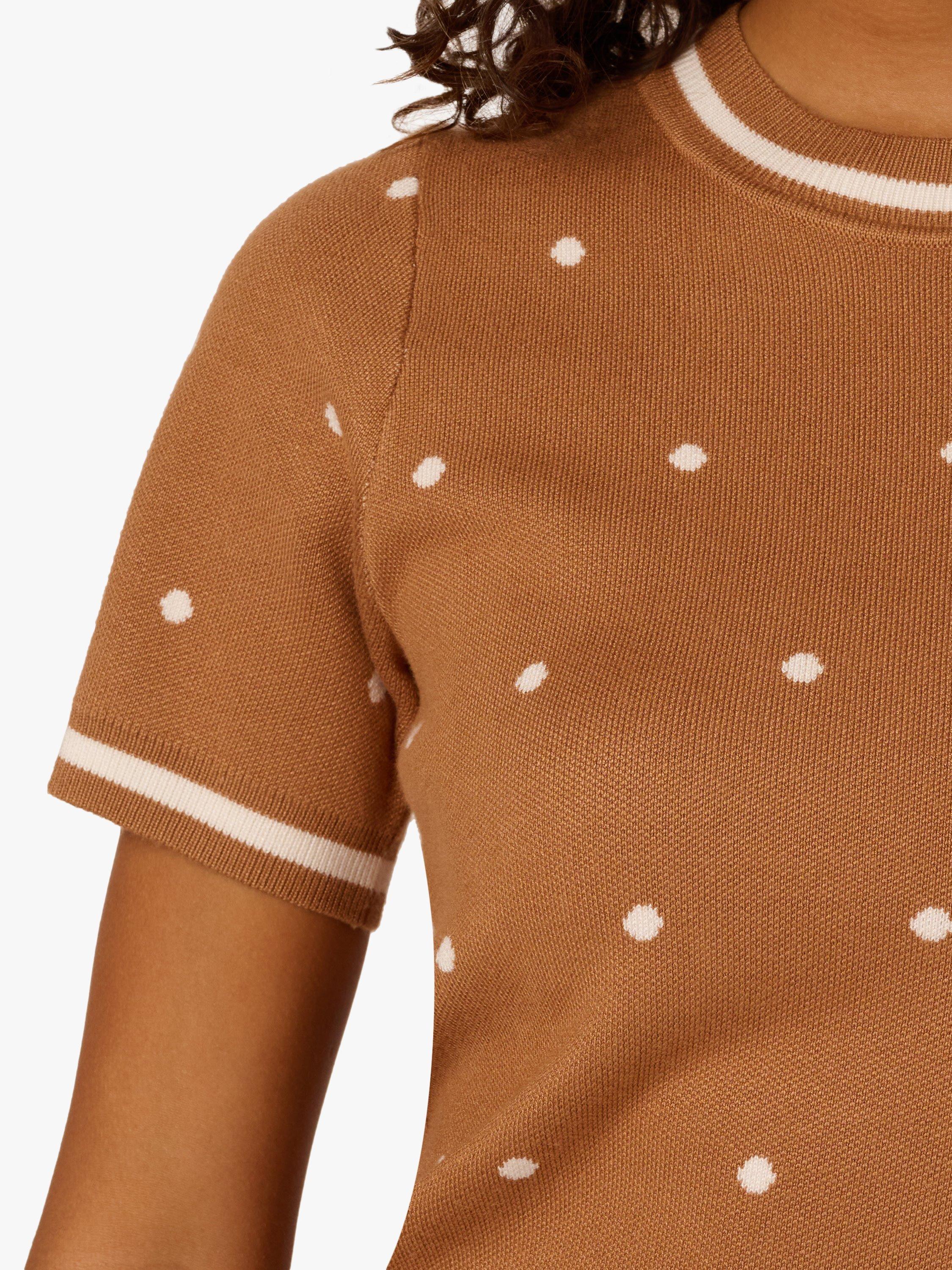 Product image 5 of 7, which shows Adrianna Papell Polka Dot Knit Top, Camel/Multi, L