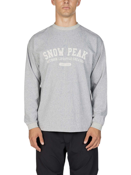 Snow Peak Varsity Long Sleeve Cotton T-Shirt, Grey, Grey