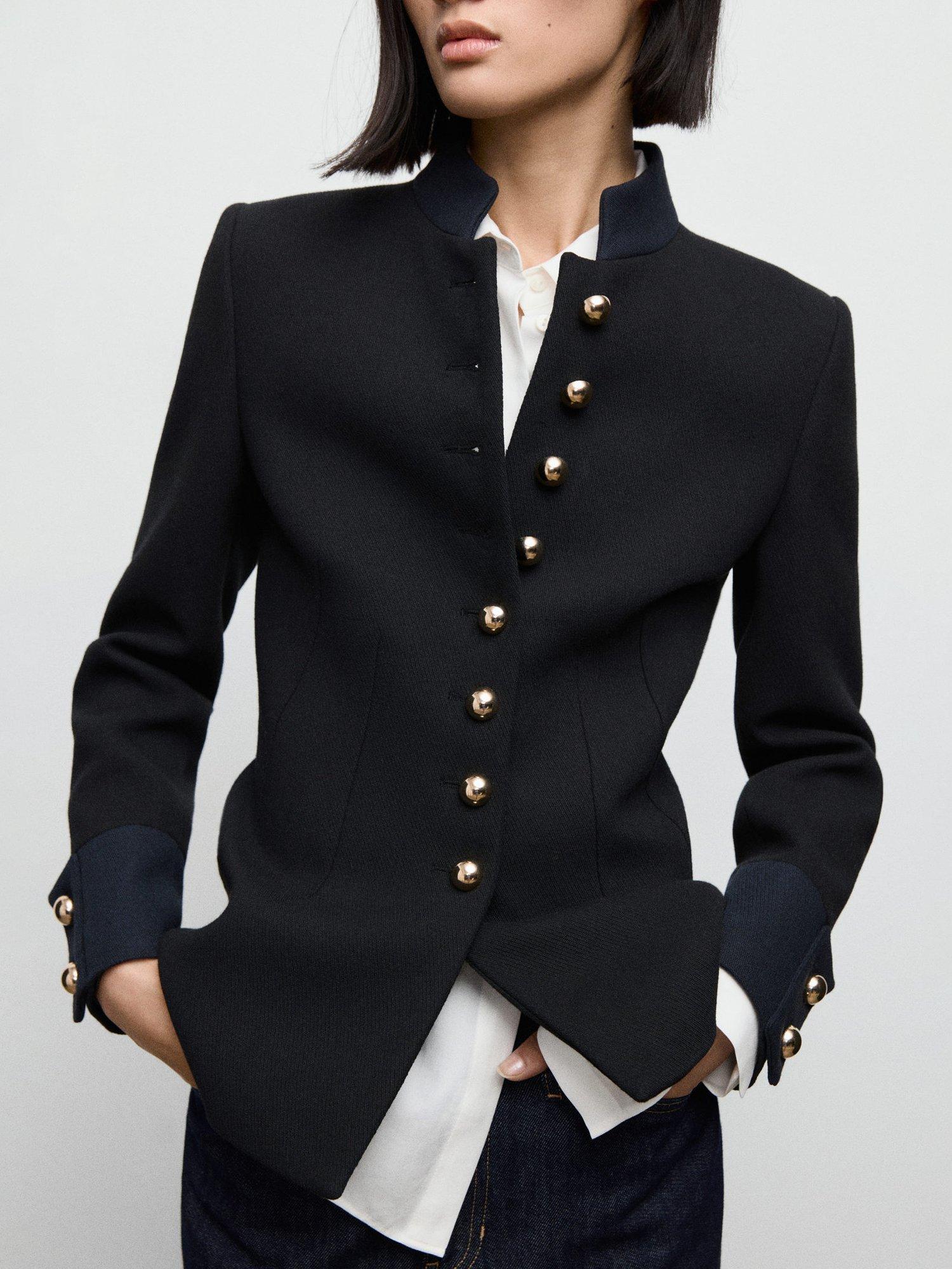 Mango Olivia High Neck Fitted Jacket, Black