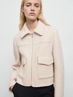 Mango Sipi Zip Front Wool Blend Jacket, Light Beige, Light Beige
