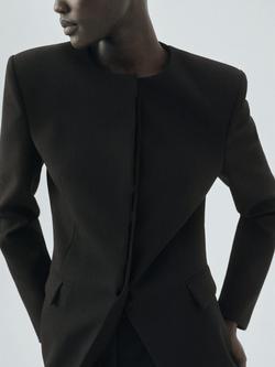 Mango Tropi Tailored Blazer, Black, Black